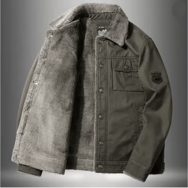Mens Lamb Wool Jacket Thick Military Style Winter Coat Plus Size
