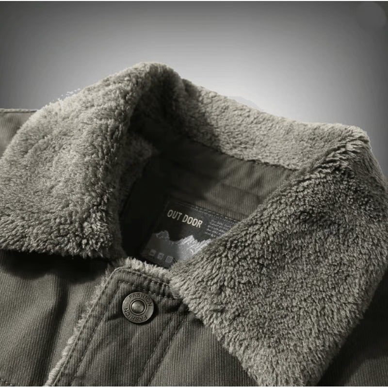 Mens Lamb Wool Jacket Thick Military Style Winter Coat Plus Size