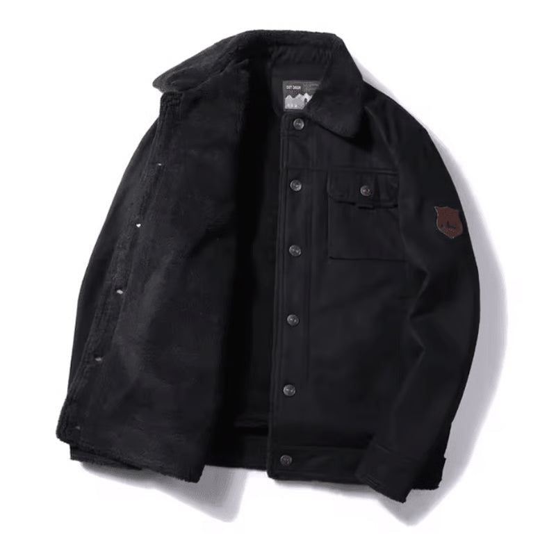 Mens Lamb Wool Jacket Thick Military Style Winter Coat Plus Size