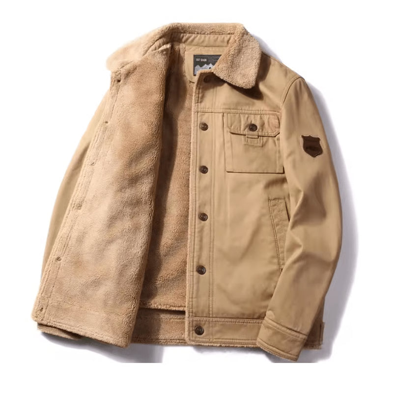 Mens Lamb Wool Jacket Thick Military Style Winter Coat Plus Size