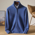 Men 100 Percent Merino Wool Stand Up Collar Cardigan Zipper Coat