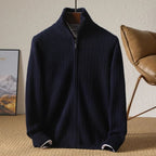 Men 100 Percent Merino Wool Stand Up Collar Cardigan Zipper Coat
