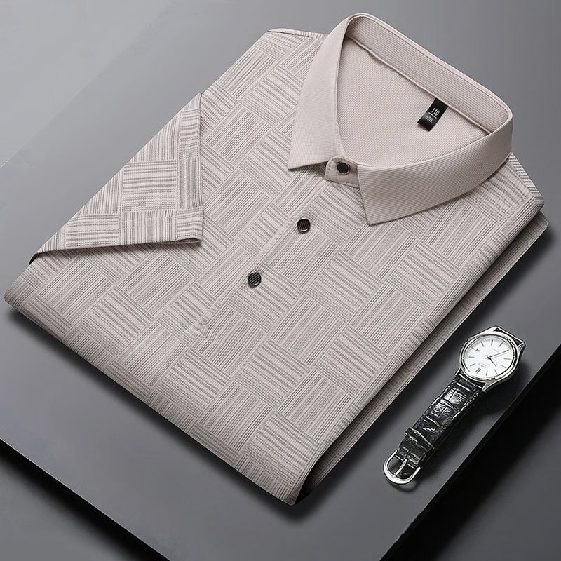 Fashion Mens New Printed Business Casual POLO Shirt, Comfortable Short Sleeved and Breathable Top