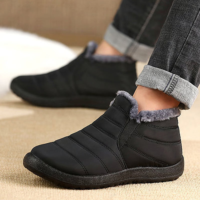 Mens Snow Waterproof Boots, Warm Fur Ankle Platform Slip-On Winter Shoes, Durable Plush Work Footwear
