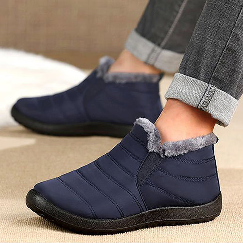 Mens Snow Waterproof Boots, Warm Fur Ankle Platform Slip-On Winter Shoes, Durable Plush Work Footwear