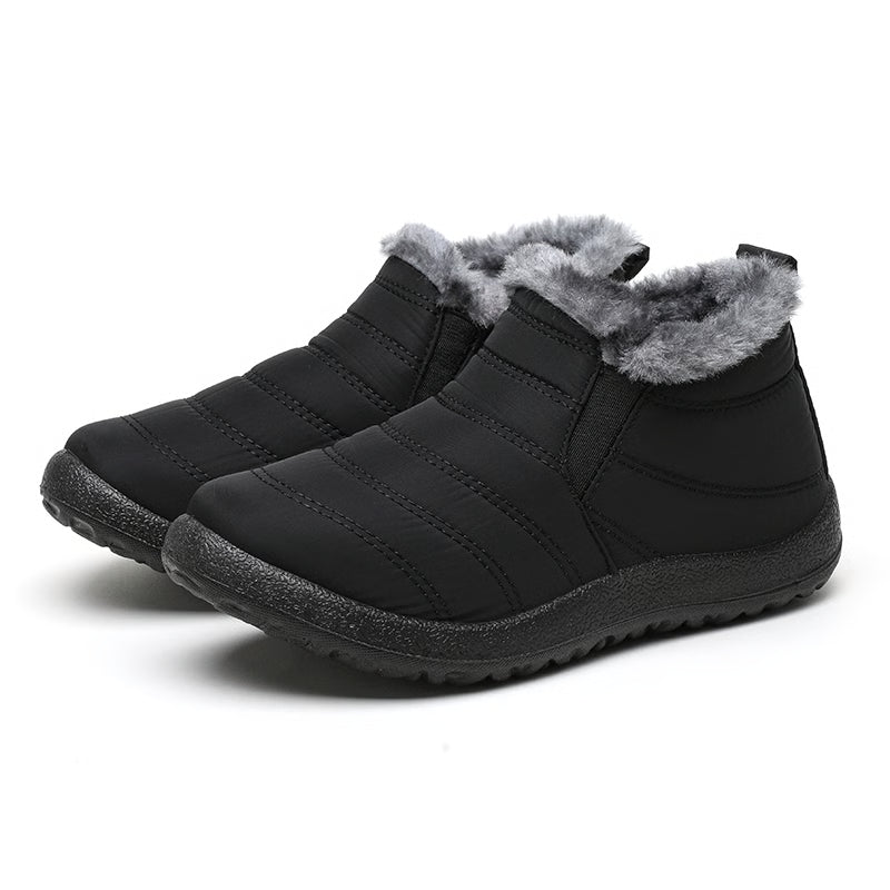 Mens Snow Waterproof Boots, Warm Fur Ankle Platform Slip-On Winter Shoes, Durable Plush Work Footwear