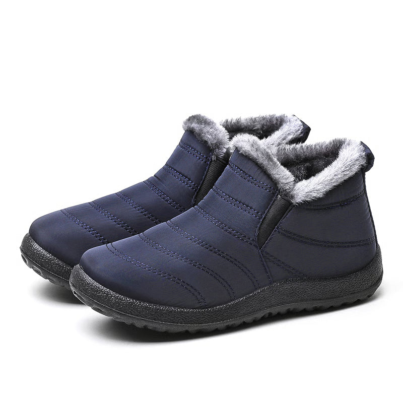 Mens Snow Waterproof Boots, Warm Fur Ankle Platform Slip-On Winter Shoes, Durable Plush Work Footwear