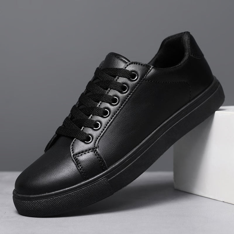 Mens White Black Comfortable Casual Shoes, Lightweight Solid Skateboard Sneakers for Walking, Durable Leisure Footwear