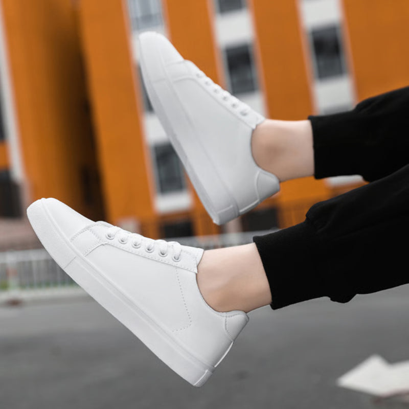 Mens White Black Comfortable Casual Shoes, Lightweight Solid Skateboard Sneakers for Walking, Durable Leisure Footwear