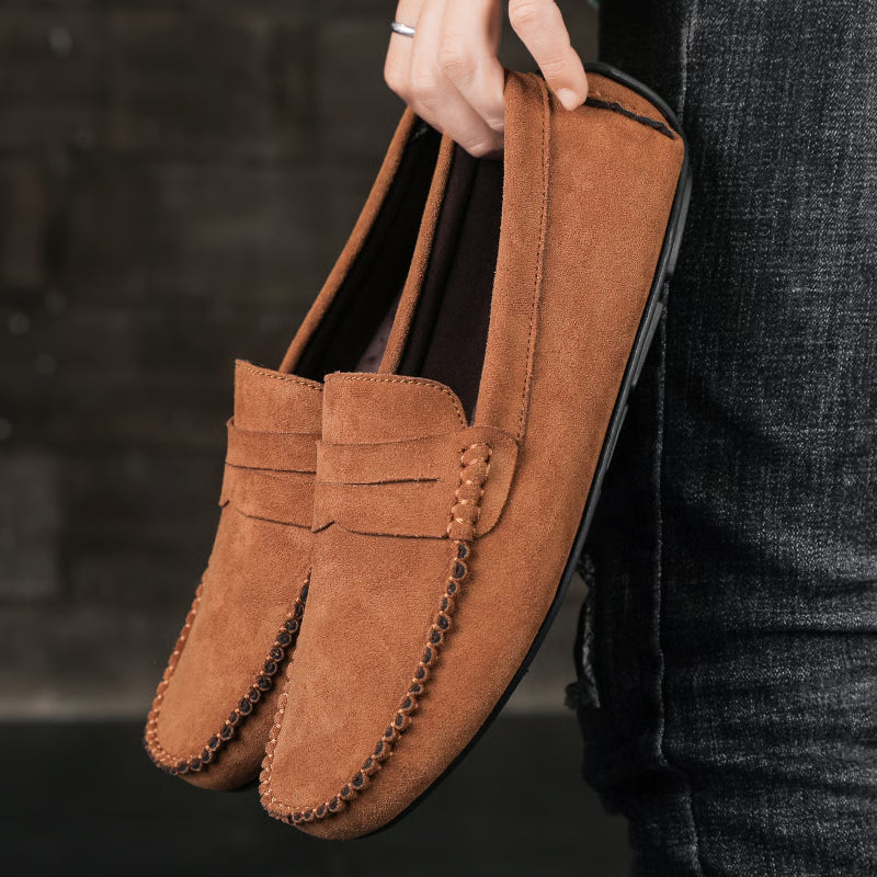 Breathable Leather Mens Loafers, Slip on Male Driving Shoes, Fashion Suede Men Casual Shoes, Comfortable Boat Shoes