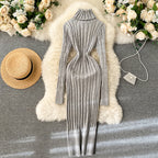 Sheath Knitwear Office Dress, Wrap Knitted Long Sleeve, Bodycon Dress Female