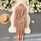 Sheath Knitwear Office Dress, Wrap Knitted Long Sleeve, Bodycon Dress Female
