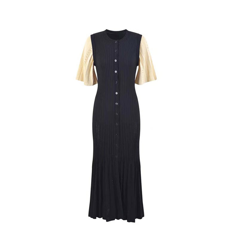 Summer Spring French Elegant Fragrance High-end Slimming Knitted Mermaid Dress, Hollow Fish Tail Knit Slimming Dress