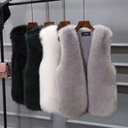 Warm Fox Faux Fur Vest for Women Slimming Cotton Lined Outerwear