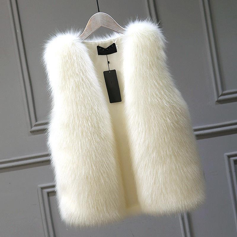 Warm Fox Faux Fur Vest for Women Slimming Cotton Lined Outerwear