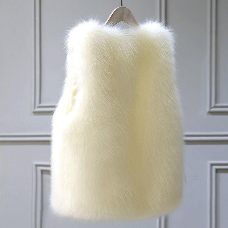 Warm Fox Faux Fur Vest for Women Slimming Cotton Lined Outerwear