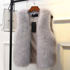 Warm Fox Faux Fur Vest for Women Slimming Cotton Lined Outerwear