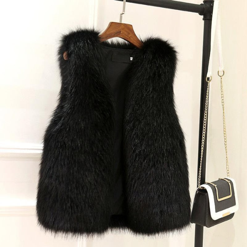 Warm Fox Faux Fur Vest for Women Slimming Cotton Lined Outerwear