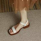 Genuine Leather Summer Women Sandals, Low Heel Casual Office Shoes, Outdoor Concise Ladies Comfortable Footwear