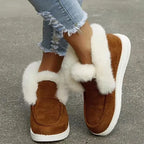 Womens Winter Warm Plush Fur Snow Boots, New Ladies Slip-On Comfortable Ankle Boots, Casual Female Footwear
